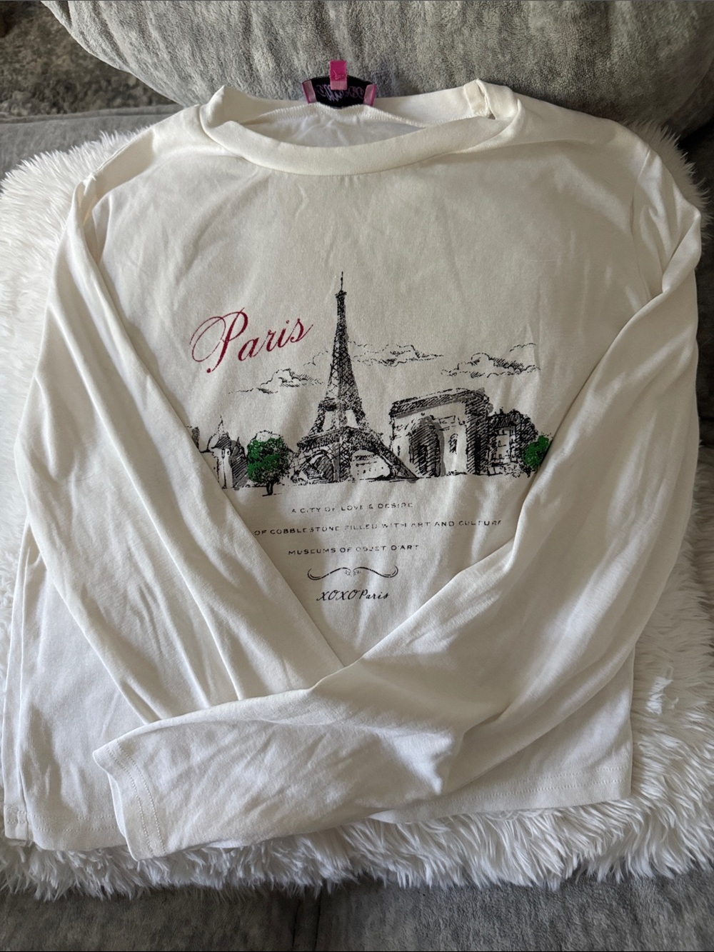 XOXO Cream Paris Eiffel Tower Graphic Long Sleeve Tee